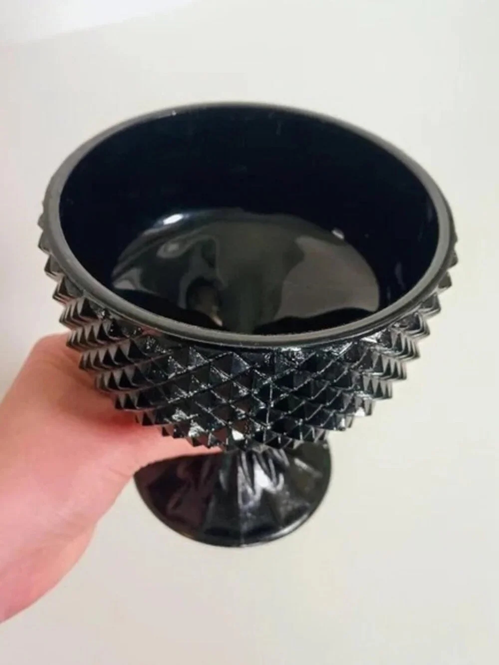Vintage Indiana Glass Tiara Black Diamond Point Pedestal Compote Bowl Candy Dish
